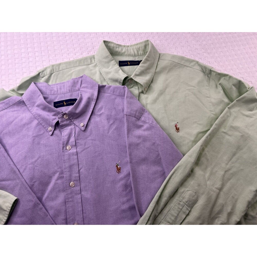 Ralph Lauren Chambray Shirts Mens 2XL Button Up Flesh Pony Lilac Green